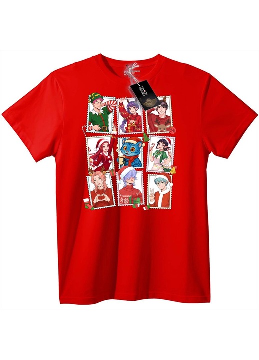 Tricou Personaje Anime de Crăciun, Rosu