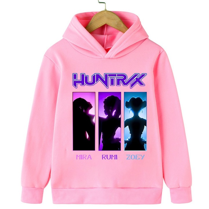 Суичър, принт Huntrix, розов, полар