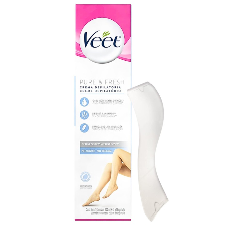 Crema de depilare Veet Pure 200ml, cu aloe, pentru piele sensibila, actiune rapida, 48h hidratare