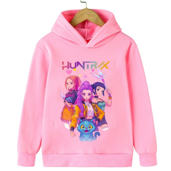 Суичър, принт Kpop Demon Hunters, розов, полар