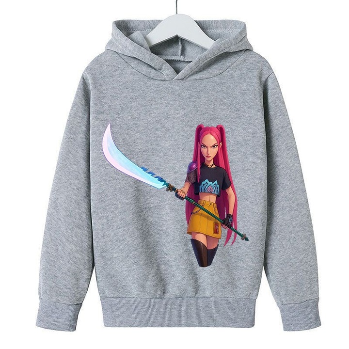 Детски суичър, щампа с Мира KPOP Demon Hunters, сив, полар