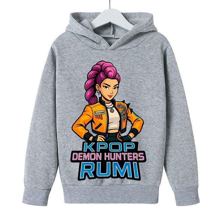 Детски суичър, щампа с Rumi KPOP Demon Hunters, Сив, Полар