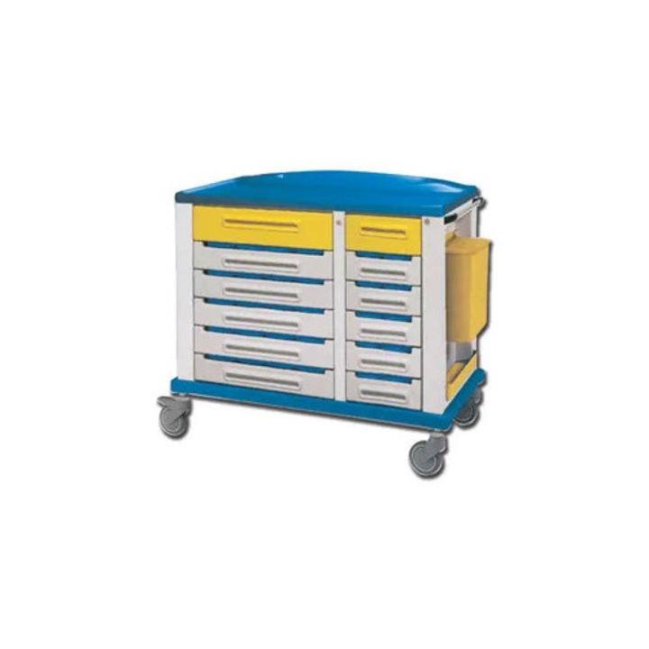 Carucior medical Golden Protect, model mare, 30 sertare compartimentate, otel, 115x64x100cm