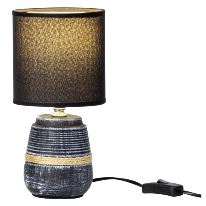Lampa de masa ceramica negru/alb cu abajur negru, soclu E14, H 26 cm, Ø 13 cm, bec neinclus, OEM