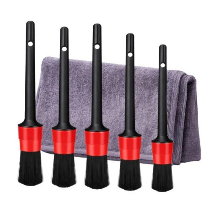 Set de perii de detaliu pentru masini, curatare cu microfibre