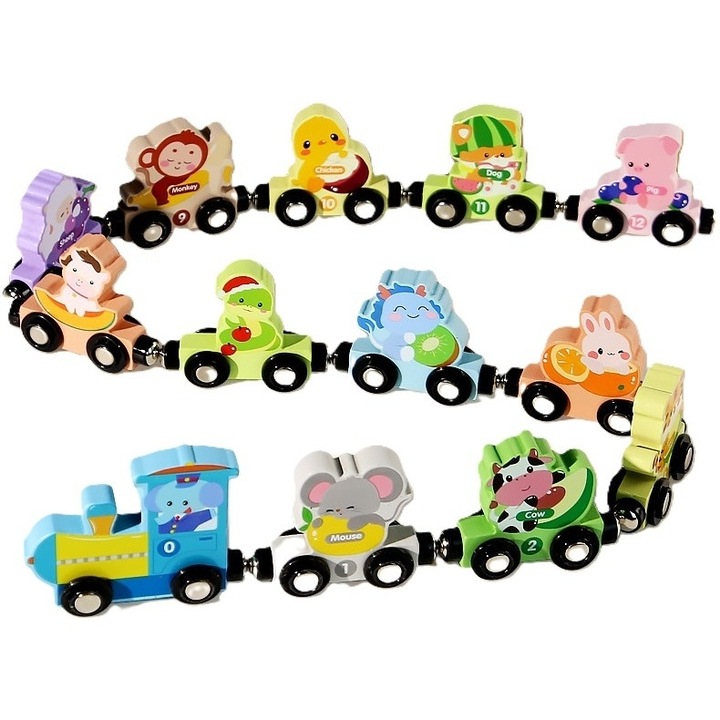 Trenulet Magnetic, Avaleea, Model Zoo, 12 Animale, Multicolor, 92cm