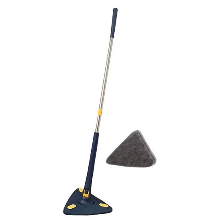 Mop Triunghi TLBShop® pentru Podea, Tavan, Geamuri, Pereti, Telescopic, Cap Rotativ 360 Grade, Curata Locuri Greu Accesibile, 127 cm, Albastru