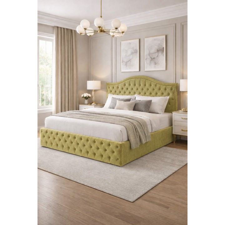 Pat matrimonial Ultra, 120x190, verde kiwi, cu somiera rabatabila inclusa