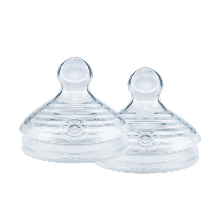 Tetina din silicon pentru biberon NUK Nature Sense 229030412 8865-39, sistem anticolici, 2 bucăți, S, 0–6 luni, transparentă