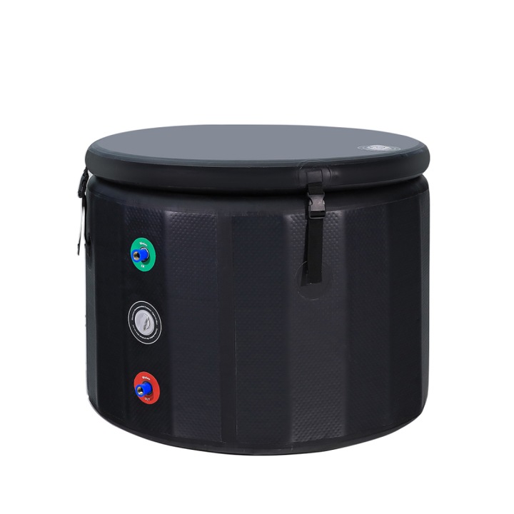Cada rotundă gonflabilă pentru băi cu gheață Mxm FUL-8619, 250l, negru, 80x75cm, cu capac și husă de protecție