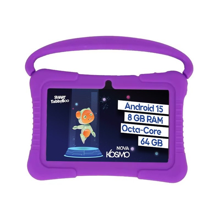 Tabletă SMART TabbyBoo Kosmo NOVA, 7", 64GB, 8GB RAM, mov, cu control parental, husa silicon