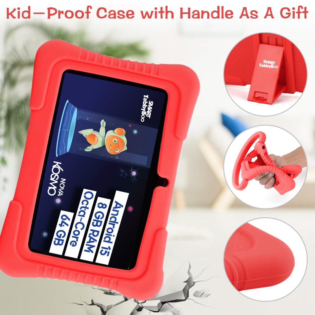 Tabletă SMART TabbyBoo Kosmo NOVA, 7", 64GB, 8GB RAM, roșu, cu control parental, husa silicon