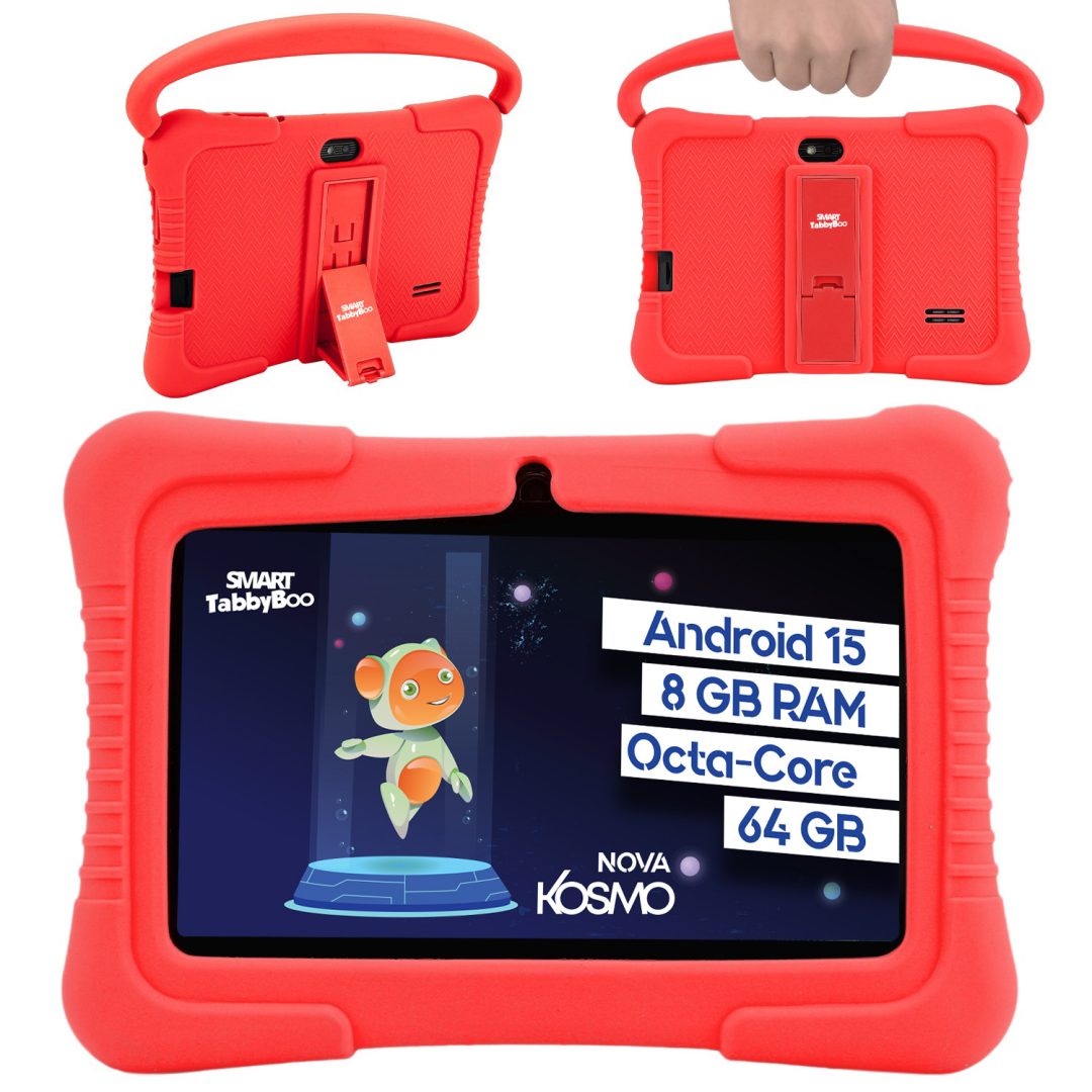 Tabletă SMART TabbyBoo Kosmo NOVA, 7", 64GB, 8GB RAM, roșu, cu control parental, husa silicon