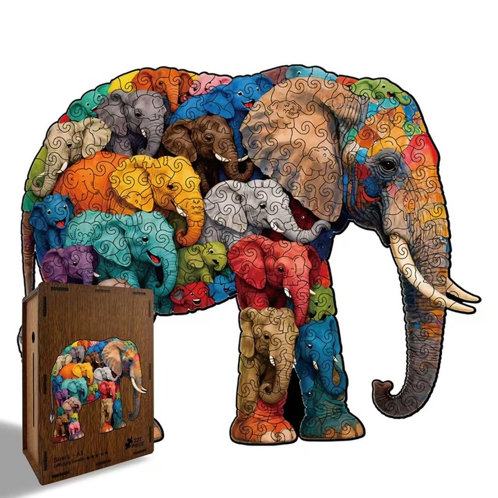 Fából készült puzzle, elefánt modell, gyerekeknek és felnőtteknek, 118 darab, többszínű