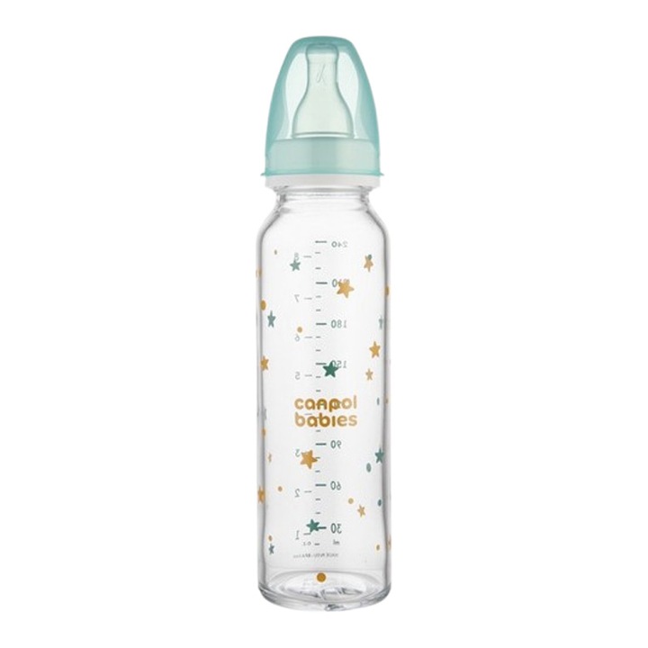 Biberon din sticla, cu tetina din silicon 240 ml, Canpol Babies 42/201A, Alb 1 an 2 ani