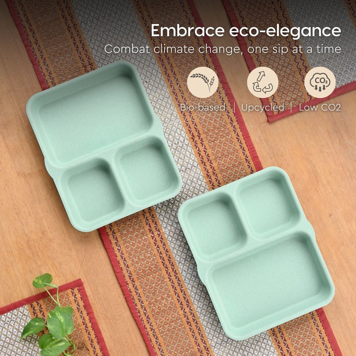 REuse Farfurie 3 compartimente Reutilizabila 8 inch, 1 bucata, Coaja de cafea, Celeste Green