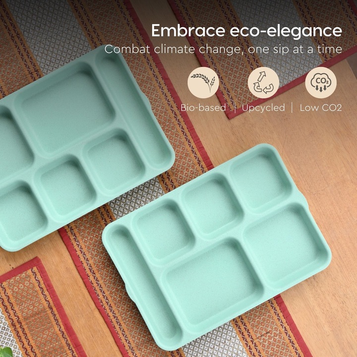 REuse Farfurie 6 compartimente Reutilizabila 14 inch, 1 bucata, Coaja de cafea, Celeste Green