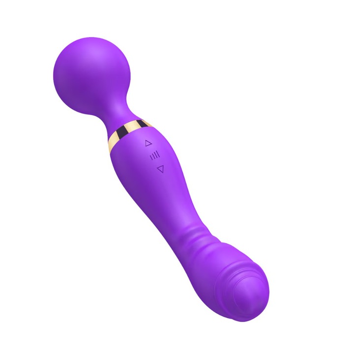 Vibrator pentru punctul G si clitoris KLUDOO Stimulare dubla, Silicon, Impermeabil, Mov, 22x3, 7 cm