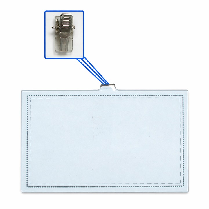 Комплект 50 хоризонтални етикета 90x55mm от пластмаса с щипка, държач за ID карта, прозрачен