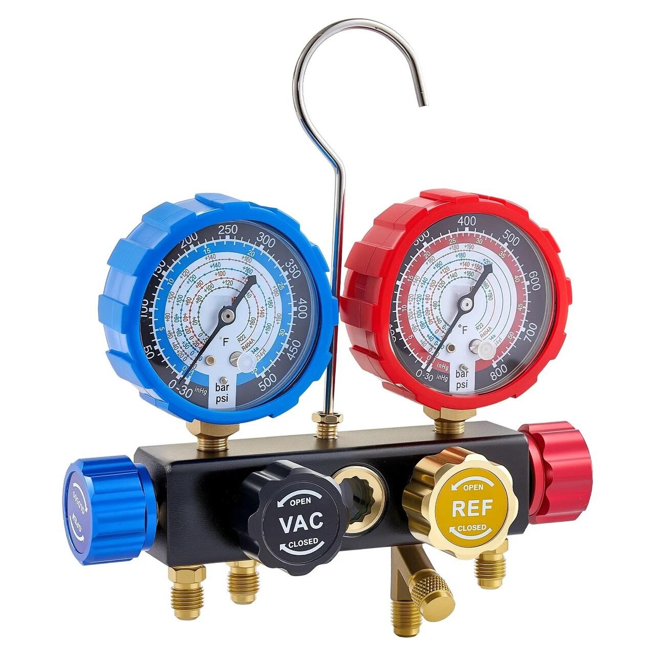 Manometre R134a Set manometre pentru incarcare/descarcare Freon, 4 cai, 41 Bar, R134a ...