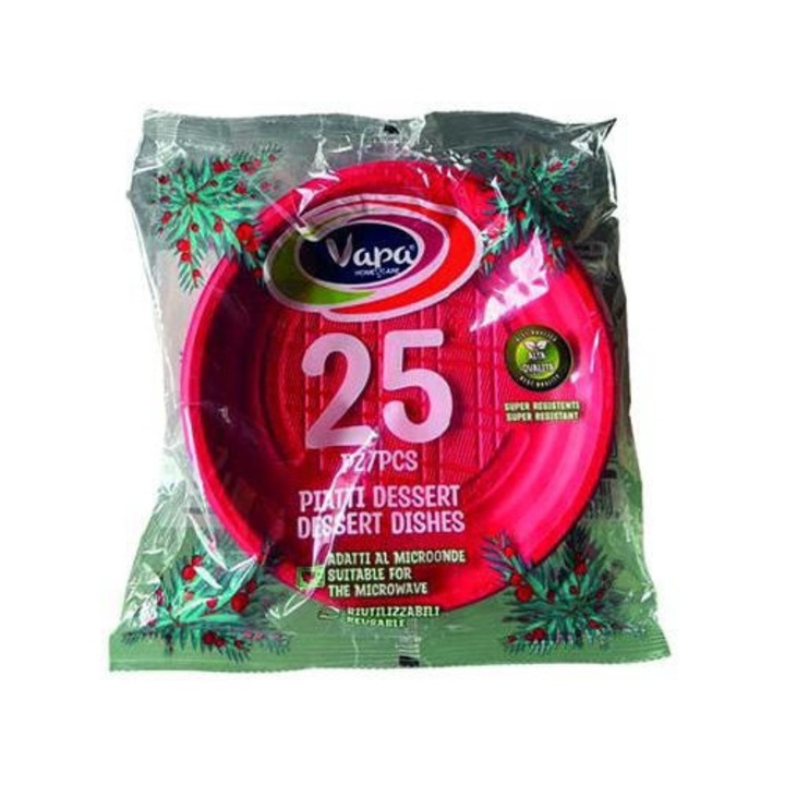 Set 25 farfurii din plastic pentru desert, 36 x 36 x 18 cm, Vapa