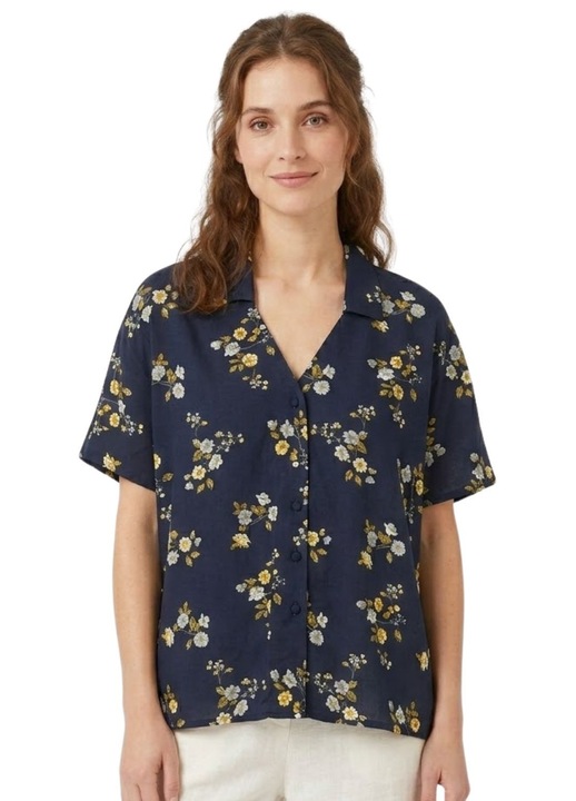 Vero Moda női ing, sötétkék virágmintás, poliészter, rövid ujjú, XS INTL