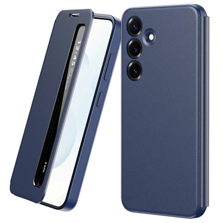 Gigapack mobiltelefon tok álló, aktív flip, oldalra nyíló, smart view window, sötétkék, kompatibilis: Galaxy S23 FE