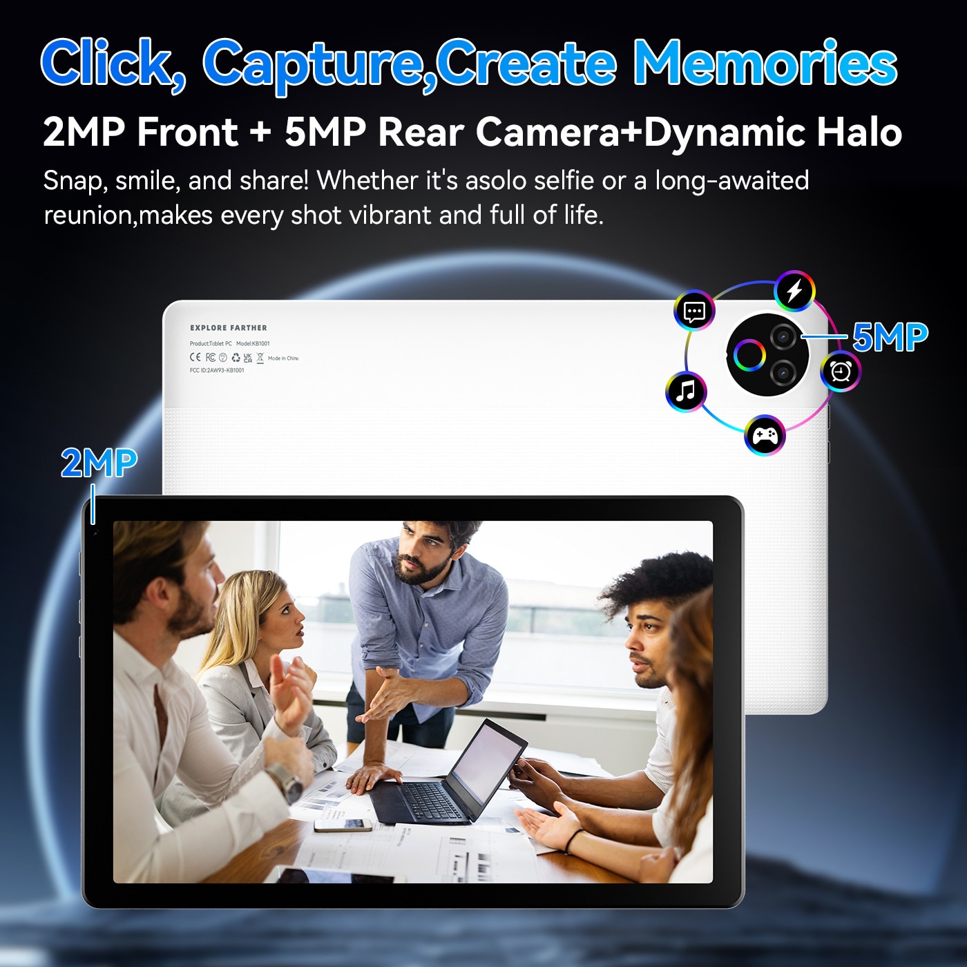 Tableta wqplo KB1001, 10.4 inch, Procesor 5 nuclee, Android 15, 20GB RAM + 64GB ROM (extensibil 1TB), Ecran HD 800x1280, 5G WiFi, Bluetooth 5.4, 5000mAh, camera duala, Type-C, GMS, Negru/alb