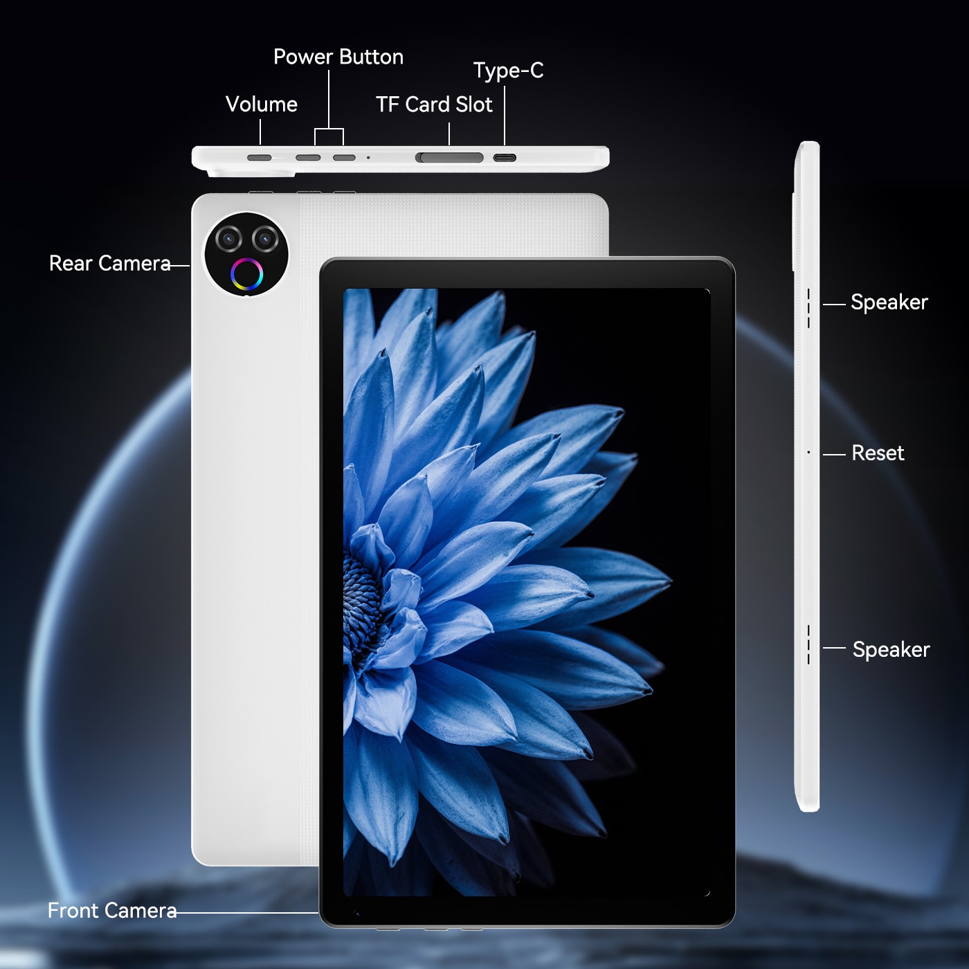 Tableta wqplo KB1001, 10.4 inch, Procesor 5 nuclee, Android 15, 20GB RAM + 64GB ROM (extensibil 1TB), Ecran HD 800x1280, 5G WiFi, Bluetooth 5.4, 5000mAh, camera duala, Type-C, GMS, Negru/alb