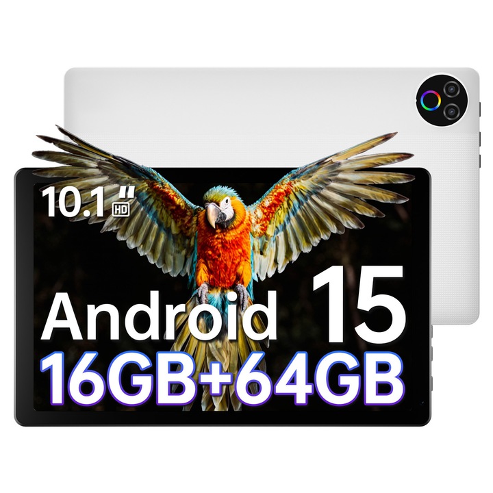 Tableta wqplo KB1001, 10.4 inch, Procesor 5 nuclee, Android 15, 20GB RAM + 64GB ROM (extensibil 1TB), Ecran HD 800x1280, 5G WiFi, Bluetooth 5.4, 5000mAh, camera duala, Type-C, GMS, Negru/alb