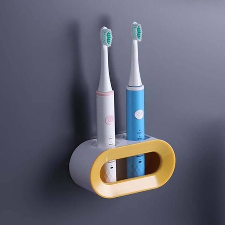 Suport electric pentru periuța de dinți Mozeeda, autoadeziv, montare pe perete, design compact, 12.5x6.5x5.5cm