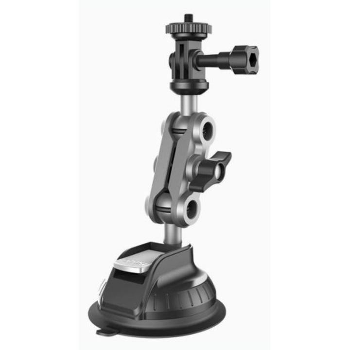 Suport Auto pentru Camere de Actiune, Suport cu ventuza pentru camera si telefon, 360° Reglabil, Compatibil cu GoPro Hero 10-13, DJI Osmo Action, Insta360, Ventuza Extra Puternica (10kg), Negru