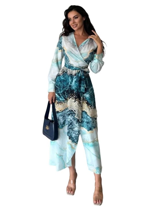 Rochie Maxi, MSN Collection, imprimeu abstract, detaliu cordon, verde, poliester/lycra