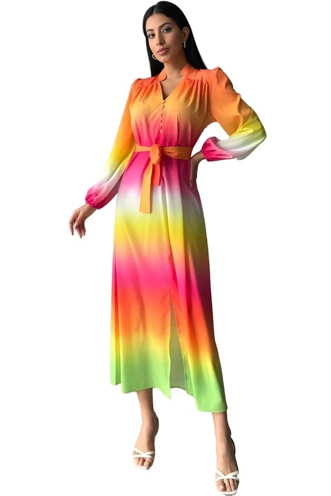 Rochie Maxi, MSN Collection, Ombre cu Cordon, Poliester-Bumbac-Lycra