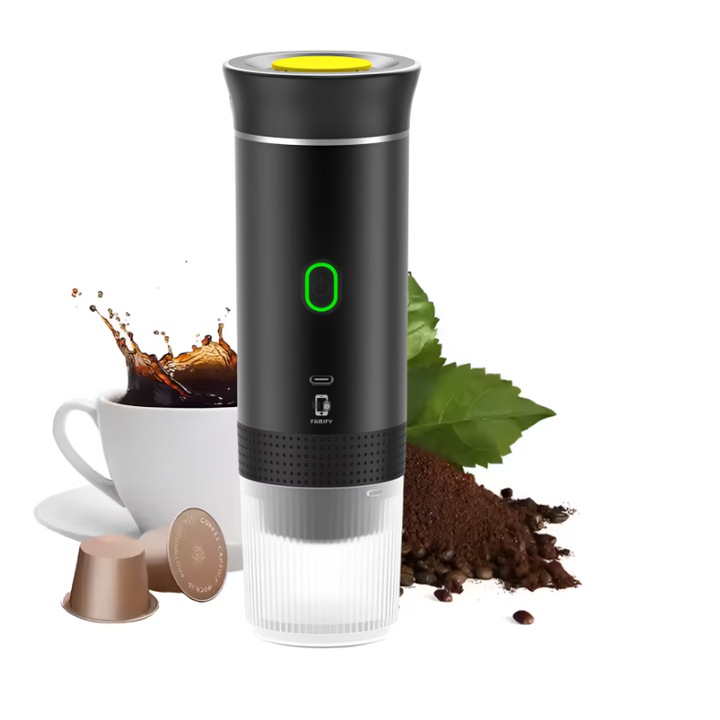 Espressor Portabil Electric ATT cu Incarcare USB, Baterie 2500mAh, 72W, Capacitate 150ml, Compatibil Cafea Macinata, Pentru Calatorii, Camping, Birou, Masina, Compact si Usor de Utilizat, Negru