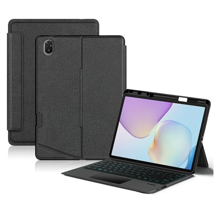 Gigapack tabletvédő álló, bőr hatású, flip, bluetooth billentyűzet, asztali tartó, qwerty, angol nyelvű, ceruza tartó, fekete, kompatibilis: Huawei MatePad 11.5, 2026