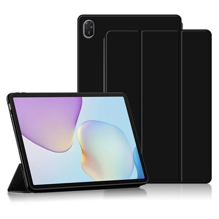 Gigapack tabletvédő álló, bőr hatású, aktív flip, oldalra nyíló, trifold, asztali tartó, fekete, kompatibilis: Huawei MatePad 11.5, 2026