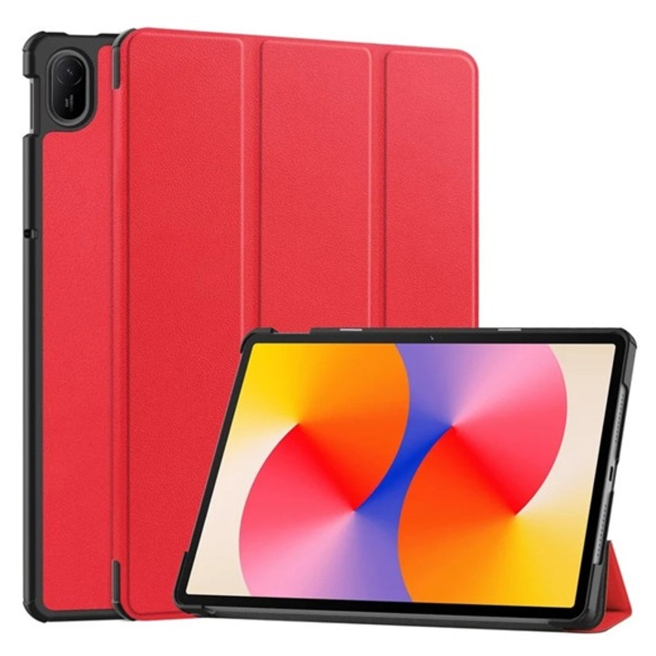 Gigapack tabletvédő álló, bőr hatású, aktív flip, oldalra nyíló, trifold, asztali tartó, piros, kompatibilis: Huawei MatePad SE 11