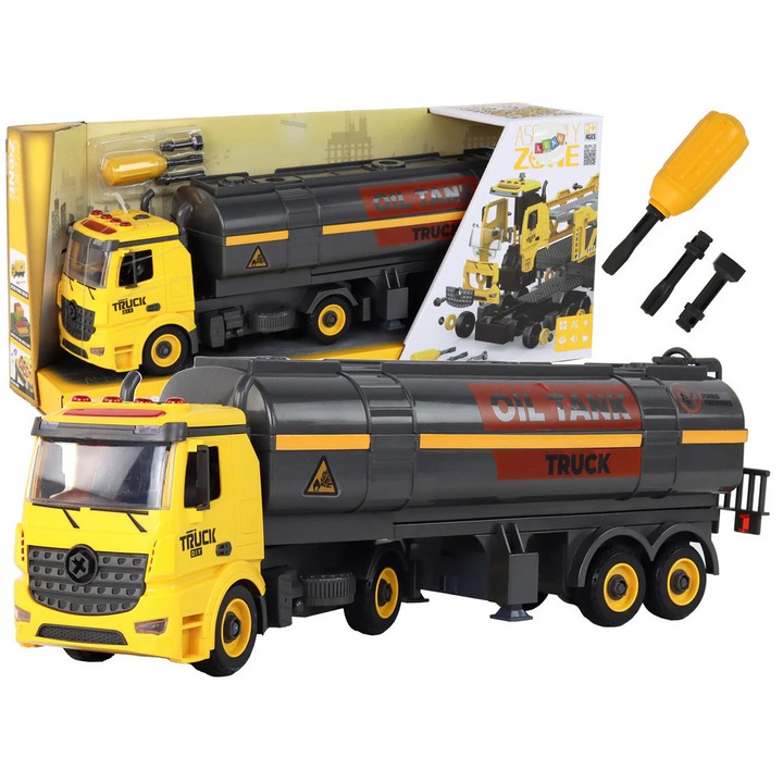 Цистерна с комплект отвертка и светлинни и звукови ефекти, 48 x 14 x 10 cm, жълта, Lean 17198