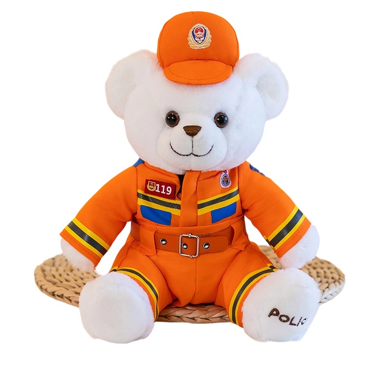 Jucarie de plus, ursulet pompier, 25cm, multicolor, set de jucarii pentru copii si bebelusi