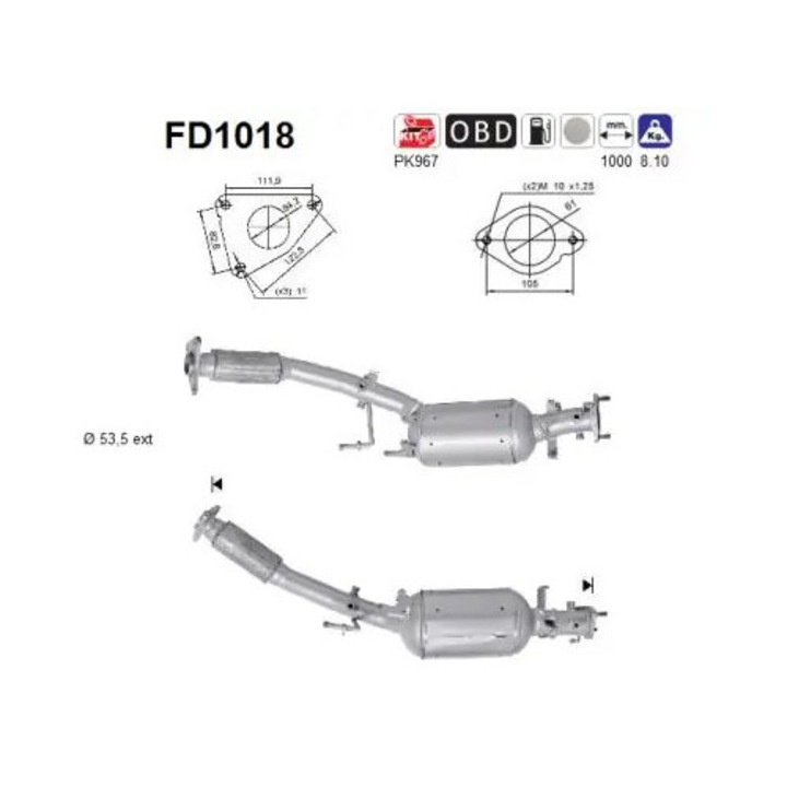 AS Fd1018 részecskeszűrő Nissan Qashqai 1 és Renault Koleos 1 modellekhez, RAR tanúsítvánnyal