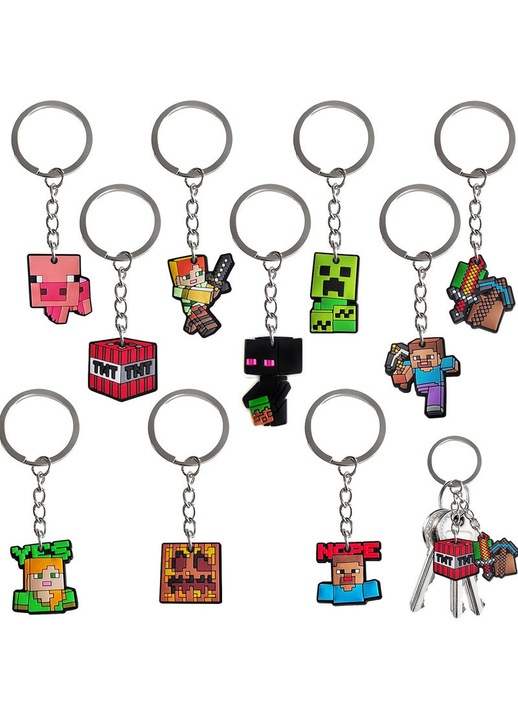 10 Brelocuri Minecraft, Brelocuri PVC Moale cu Inel din Otel Inoxidabil, Designuri Unice Creeper Steve TNT, Decor pentru Chei si Rucsacuri, Cadou pentru Fanii Jocurilor pentru 3x3cm