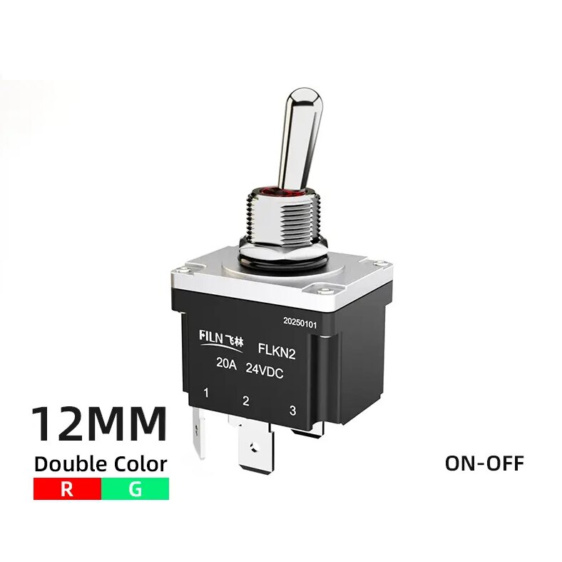 Intrerupator basculant DPST, FILN, ON-OFF, LED bicolor rosu-verde, 12 ...