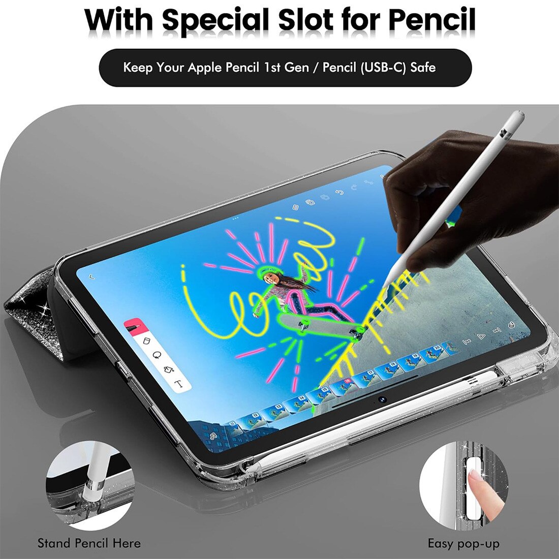 Husă protecție pentru tabletă, DEISNGB, 11 inch, suport pentru creion, ultra-subtire, Negru