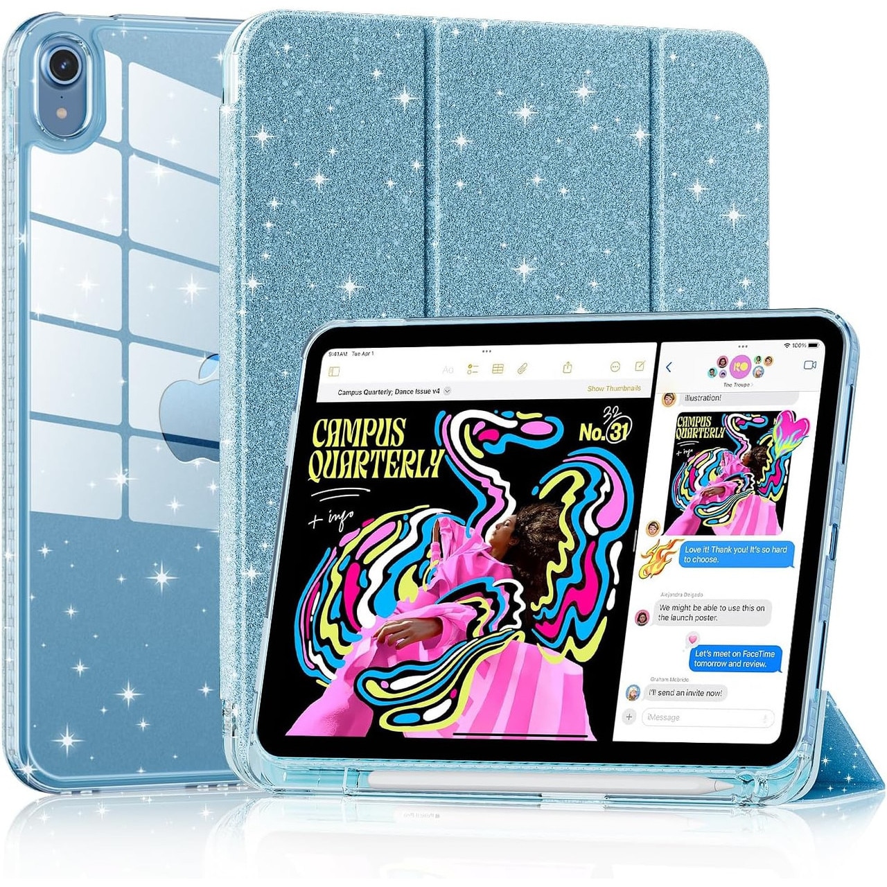 Husă de protecție pentru iPad 11 și 10, DEISNGB, albastră, cu suport pentru creion, ultra-subțire