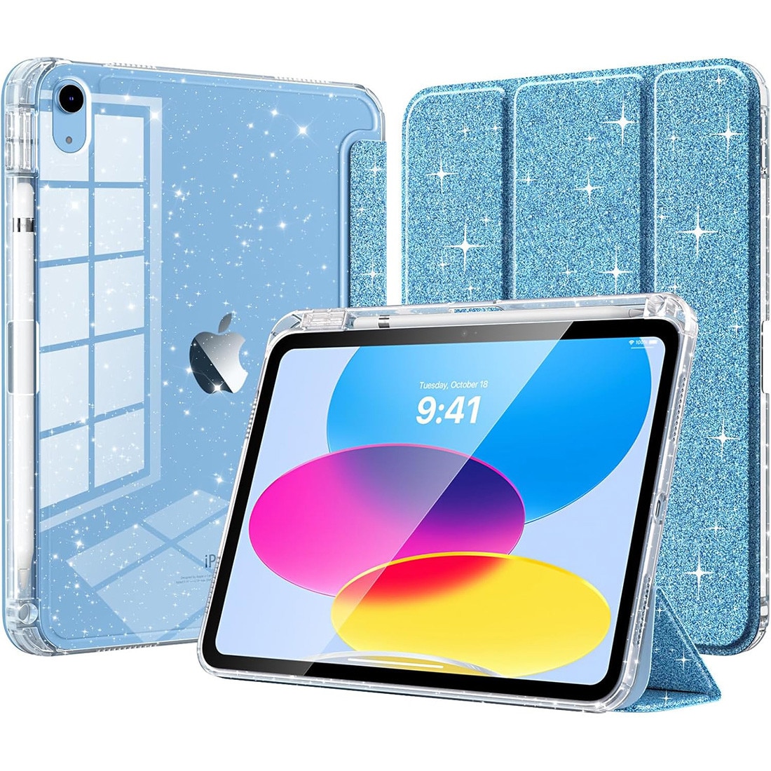 Husă de protecție pentru iPad 11 și 10, DEISNGB, albastră, cu suport pentru creion, ultra-subțire