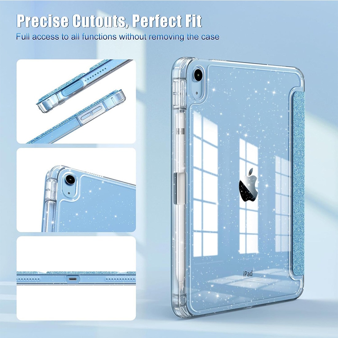 Husă de protecție pentru iPad 11 și 10, DEISNGB, albastră, cu suport pentru creion, ultra-subțire
