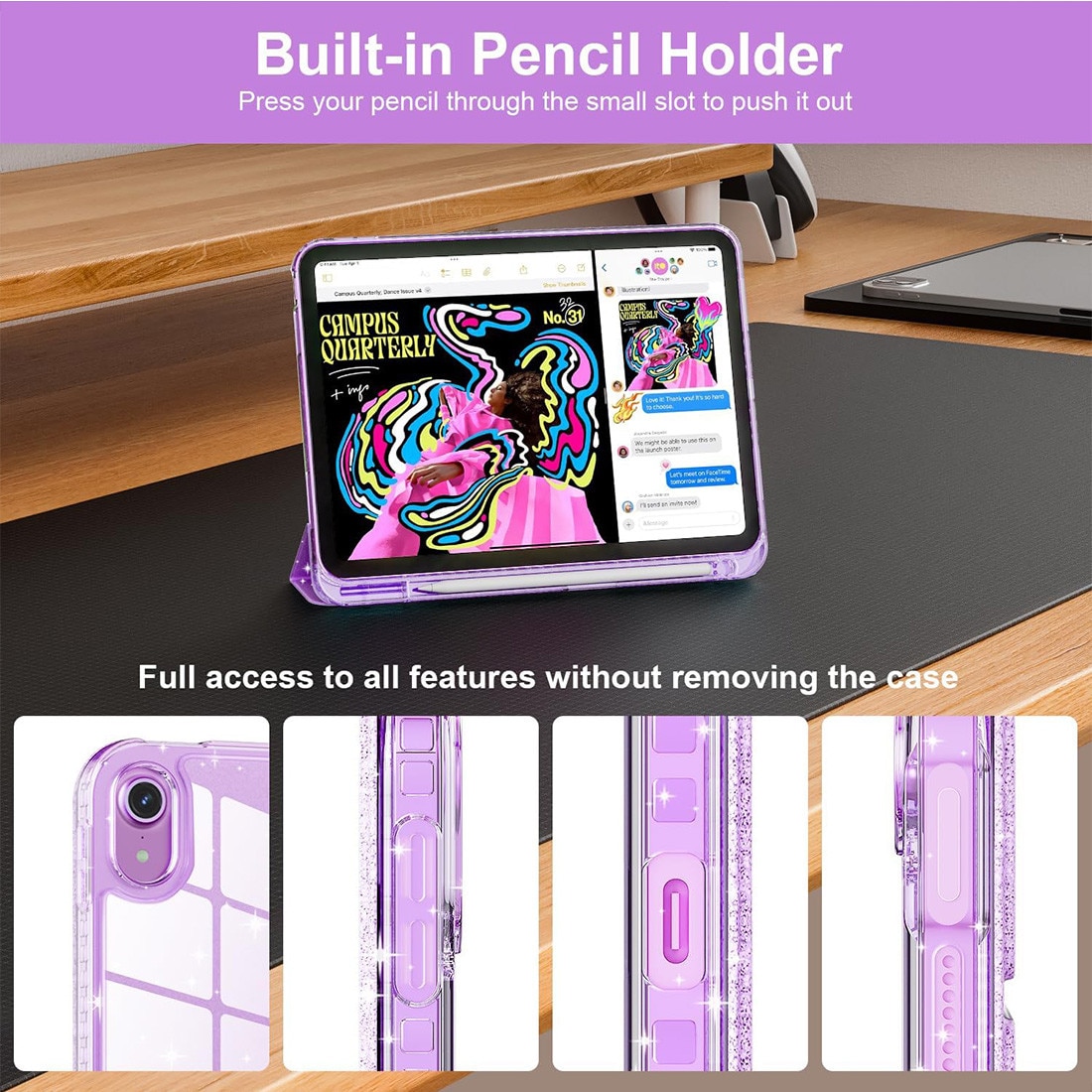 Husa de protectie pentru iPad 11 (A16) 2025,11 inch, husa pentru iPad 10 2022,10,9 inch, DEISNGB, cu suport creionul stilou, husa inteligenta cu suport pliabil, husa spate ultra-subtire din TPU moale, violet