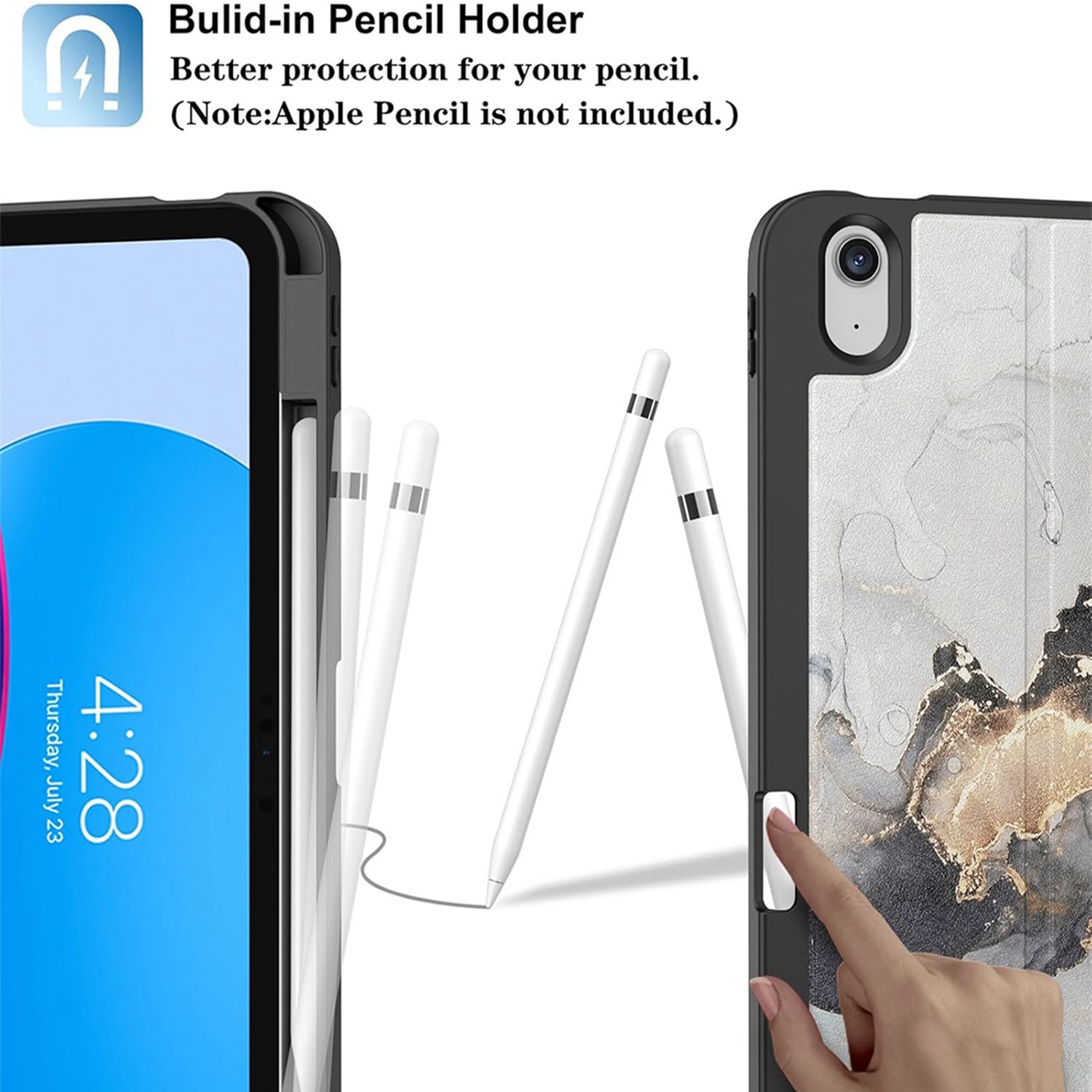 Husă de protecție DEISNGB pentru iPad 11 inch și 10, 9 inch, cu suport pentru stilou, gri, ultra-subțire