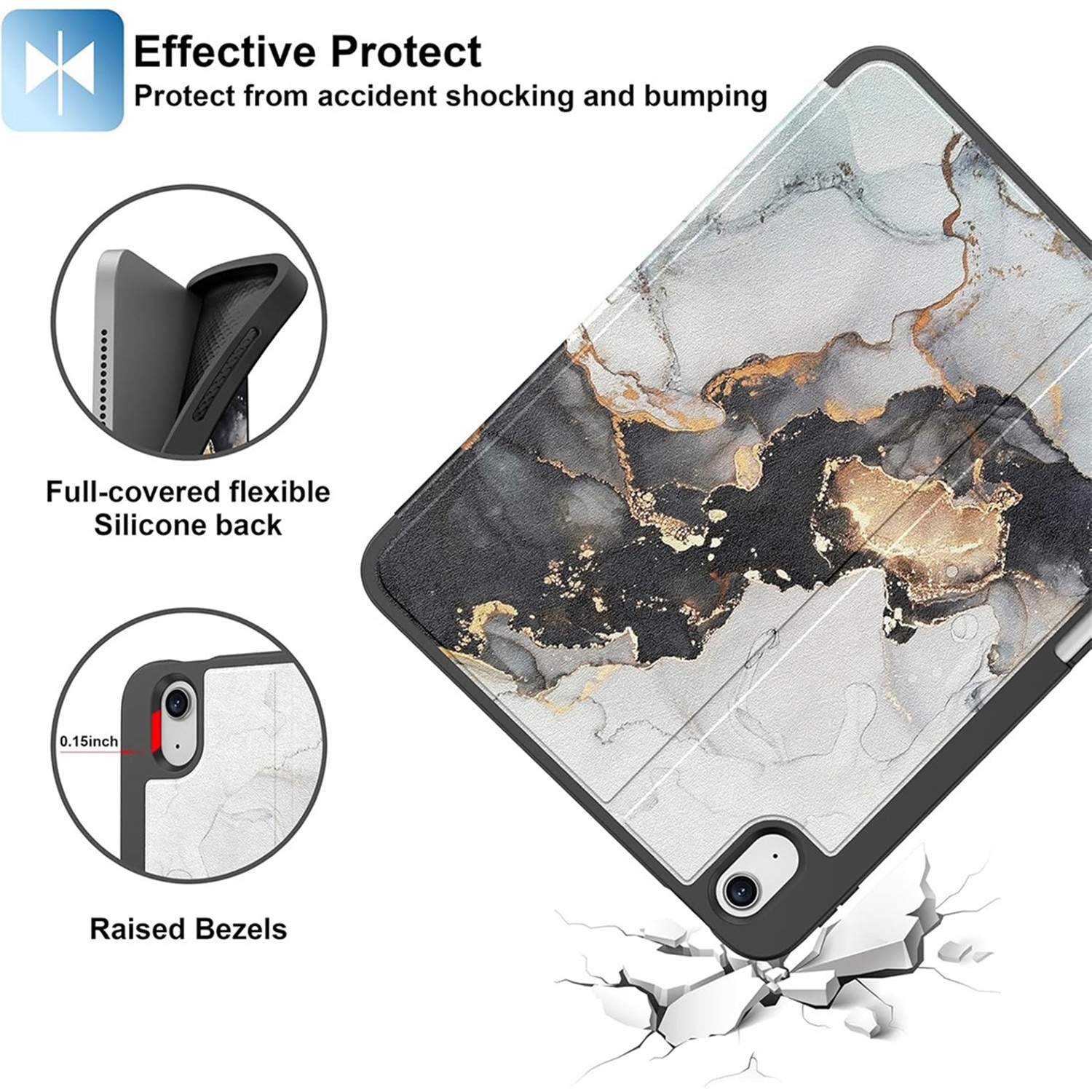 Husă de protecție DEISNGB pentru iPad 11 inch și 10, 9 inch, cu suport pentru stilou, gri, ultra-subțire